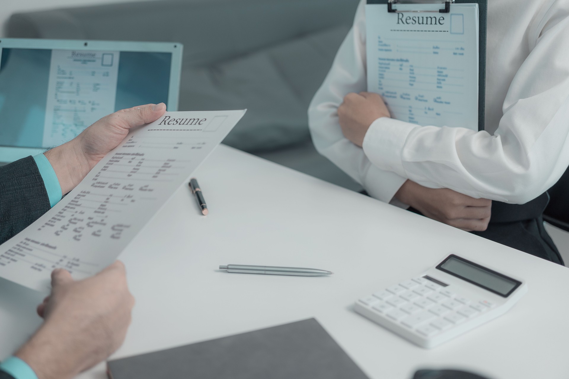 People interviewing for jobs and sending resumes to boss to read resumes, employee job application concept Close-up pictures